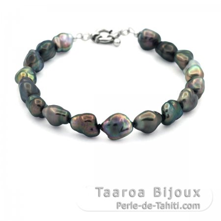 Bracelete de 17 Keishis do Tahiti e Prata .925