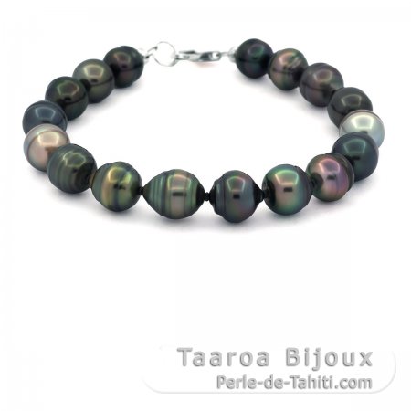 Braccialetto con 17 Perle di Tahiti Cerchiate C da 8.9 a 9.9 mm e Argento