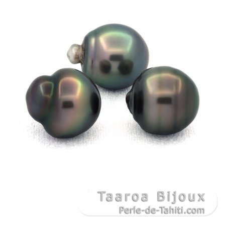 Lotto di 3 Perle di Tahiti Cerchiate C di 11.6 a 11.8 mm