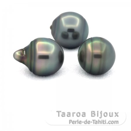 Lotto di 3 Perle di Tahiti Cerchiate C di 11.5 a 11.6 mm