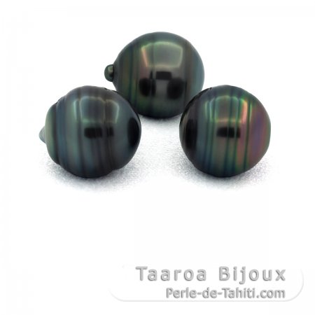 Lotto di 3 Perle di Tahiti Cerchiate C di 11.5 a 11.8 mm
