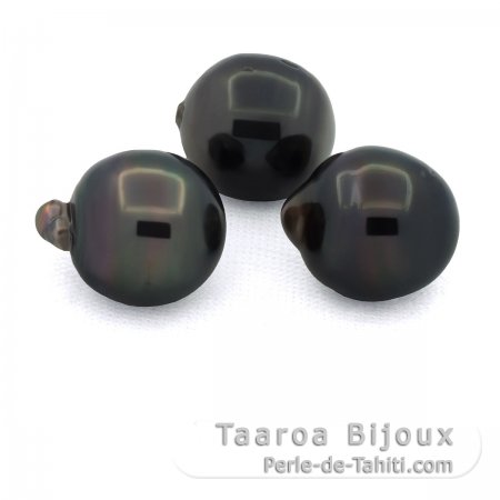 Lotto di 3 Perle di Tahiti Cerchiate D di 12.5 a 12.8 mm