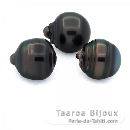 Lotto di 3 Perle di Tahiti Cerchiate D di 12.5 a 12.9 mm