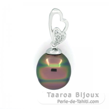 Ciondolo in Argento e 1 Perla de Tahiti Cerchiata B/C 10.6 mm