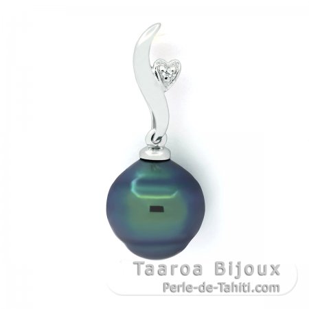 Ciondolo in Argento e 1 Perla de Tahiti Cerchiata B+ 9.7 mm