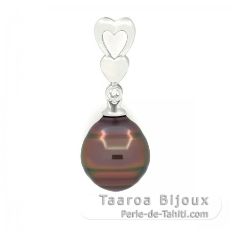 Ciondolo in Argento e 1 Perla de Tahiti Cerchiata B+ 9.8 mm