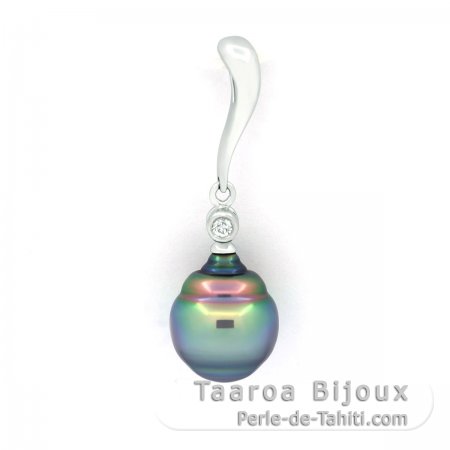 Ciondolo in Argento e 1 Perla de Tahiti Cerchiata B+ 9.1 mm