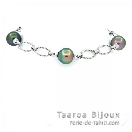 Braccialetto in Argento e 4 Perle di Tahiti Semi-Barocche B da 9 a 9.4 mm