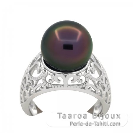 Anello in Argento e 1 Perla di Tahiti Semi-Rotonda C 11.5 mm