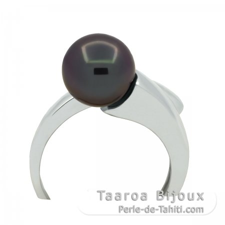Anello in Argento e 1 Perla di Tahiti Rotonda C 9.3 mm