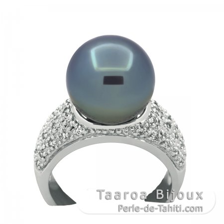 Anello in Argento e 1 Perla di Tahiti Rotonda B/C 12.2 mm