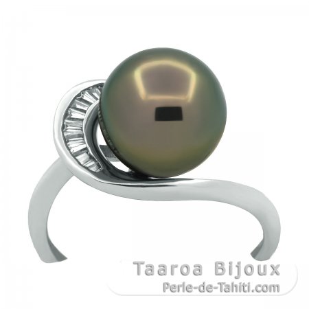 Anello in Argento e 1 Perla di Tahiti Rotonda B/C 9.6 mm