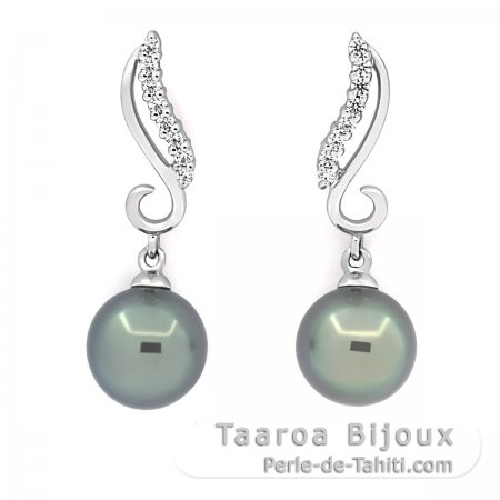Orecchini in Argento e 2 Perle di Tahiti Rotonde B/C 8.6 mm