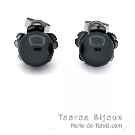 Orecchini in Argento e 2 Perle di Tahiti Rotonde C 8.1 mm