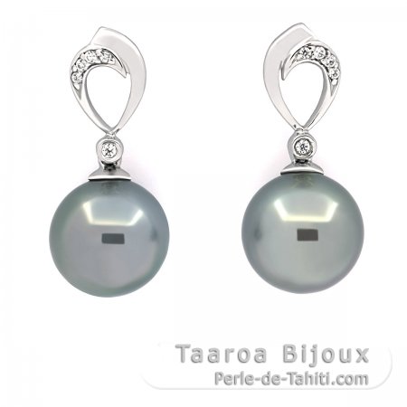Orecchini in Argento e 2 Perle di Tahiti Rotonde B/C 10.4 mm