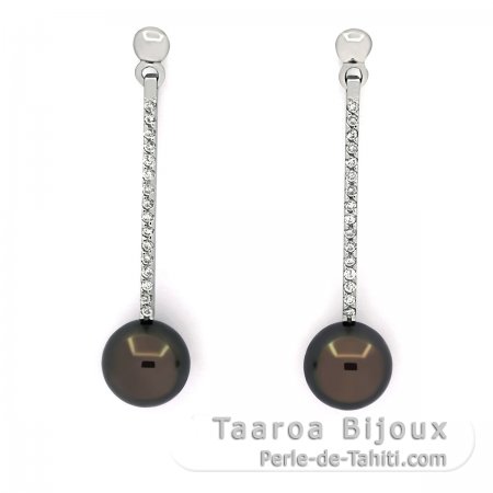 Orecchini in Argento e 2 Perle di Tahiti Rotonde 1 B & 1 C 8.5 mm