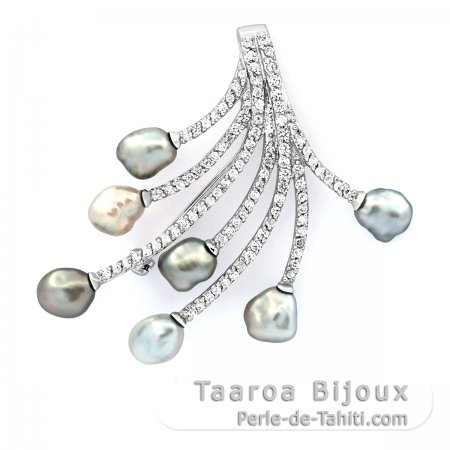 Ciondolo e Broche in Argento con 7 keishi di Tahiti