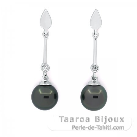 Orecchini in Argento e 2 Perle di Tahiti 1 Rotonda & 1 Semi-Rotonda C 7.9 mm