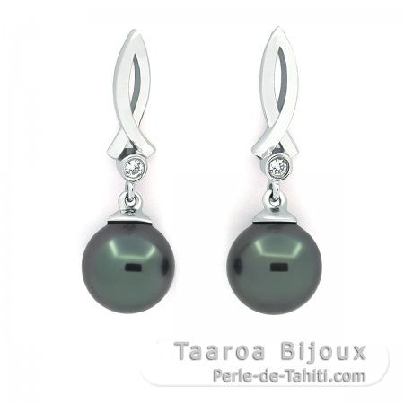 Orecchini in Argento e 2 Perle di Tahiti Rotonde C 7.7 mm