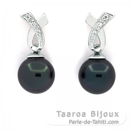 Orecchini in Argento e 2 Perle di Tahiti 1 Rotonda & 1 Semi-Rotonda C 7.8 mm