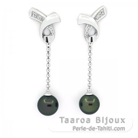 Orecchini in Argento e 2 Perle di Tahiti Rotonde C 7.8 mm