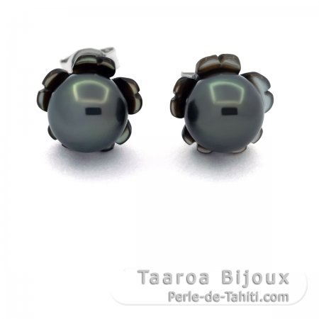 Orecchini in Argento e 2 Perle di Tahiti Semi-Rotonda C 7.7 mm