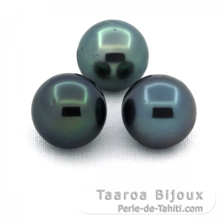Lotto di 3 Perle di Tahiti Rotonde D di 9.5 mm