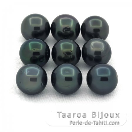 Lotto di 9 Perle di Tahiti Rotonde D di 8 a 8.3 mm