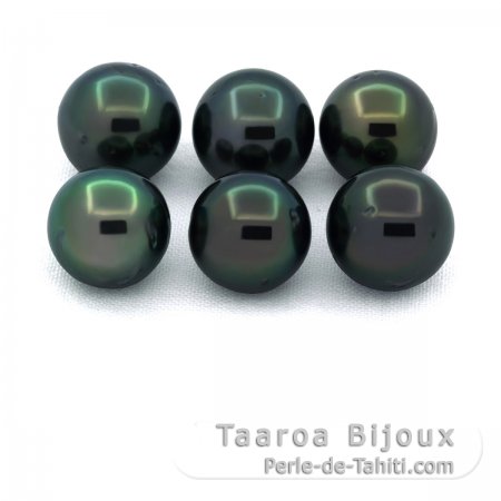 Lotto di 6 Perle di Tahiti Rotonde D di 9 a 9.3 mm