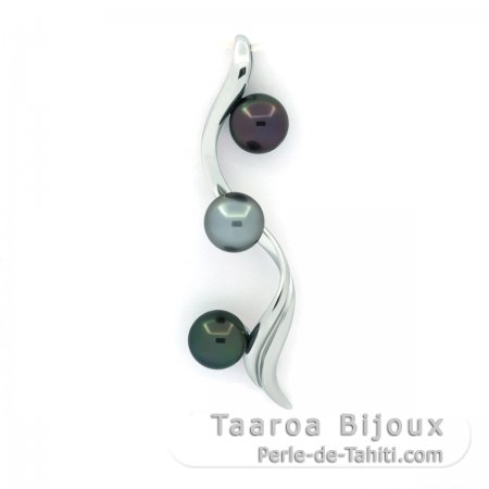 Ciondolo in Argento e 3 Perle di Tahiti Rotonde C 8.2 mm