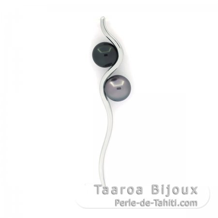 Ciondolo in Argento e 2 Perle di Tahiti Rotonde C 7.6 e 8 mm