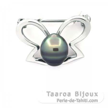 Spilla in Argento e 1 Perla di Tahiti Cerchiata C 8.9 mm