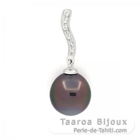 Ciondolo in Argento e 1 Perla di Tahiti Semi-Baroccha C 10 mm