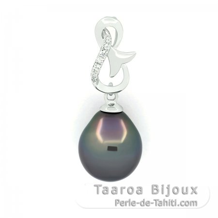 Ciondolo in Argento e 1 Perla di Tahiti Semi-Baroccha B 9.5 mm