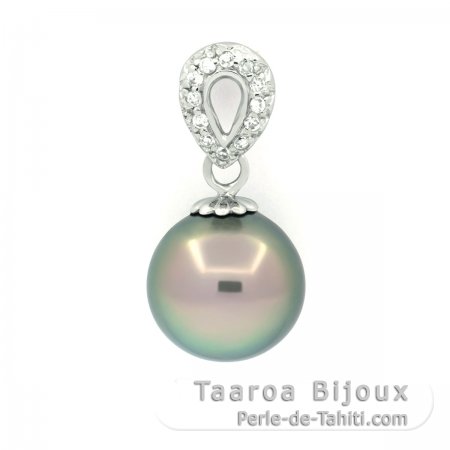 Ciondolo in Argento e 1 Perla di Tahiti Semi-Rotonda C 10.2 mm