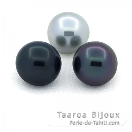 Lotto di 3 Perle di Tahiti Semi-Barocche C/D di 10 a 10.2 mm