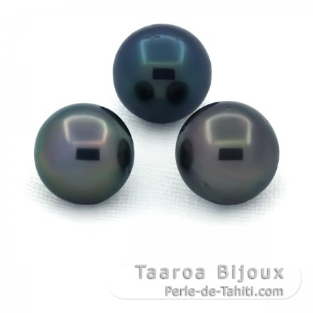 Lotto di 3 Perle di Tahiti Rotonde D di 10 a 10.3 mm