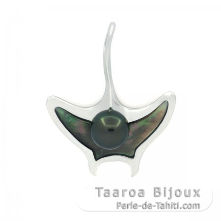 Ciondolo in Argento e 1 Perla di Tahiti Rotonda C 7.5 mm