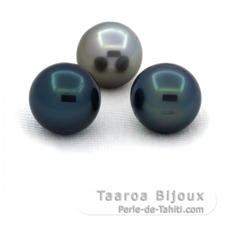 Lotto di 3 Perle di Tahiti Rotonde D di 9.5 a 9.7 mm