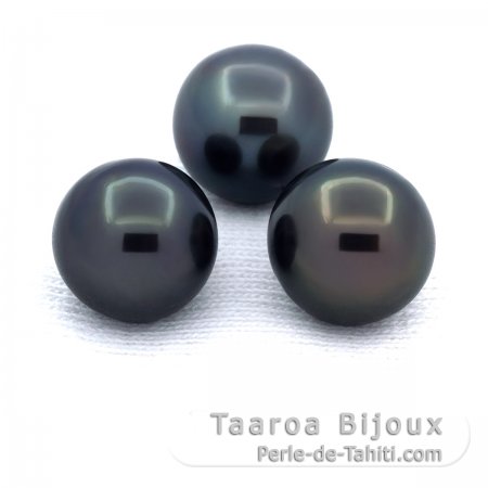 Lotto di 3 Perle di Tahiti Semi-Rotonde C/D di 10 mm