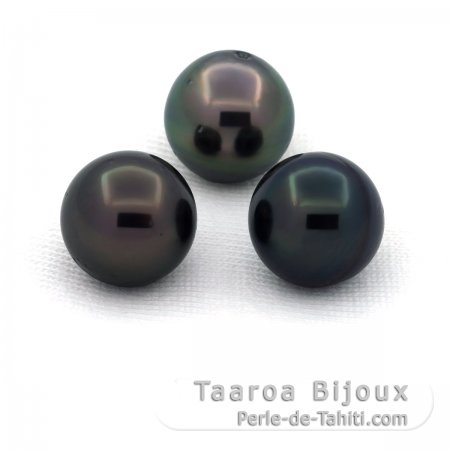 Lotto di 3 Perle di Tahiti Semi-Rotonde D di 9.5 a 9.6 mm