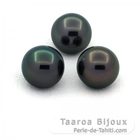 Lotto di 3 Perle di Tahiti Rotonde D di 9.5 mm