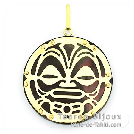 Ciondolo in Oro 18K e Madreperla di Tahiti - Diametro = 27 mm - Tiki Mana