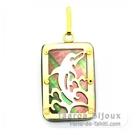 Ciondolo in Oro 18K e Madreperla di Tahiti - Dimensioni = 18 X 12 mm - Delfino