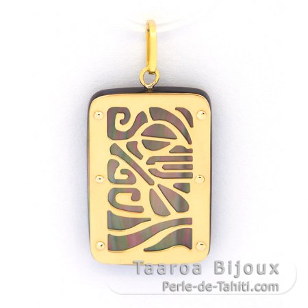 Ciondolo in Oro 18 K e Madreperla di Tahiti - Dimensioni = 24 X 16 mm - Piroguier