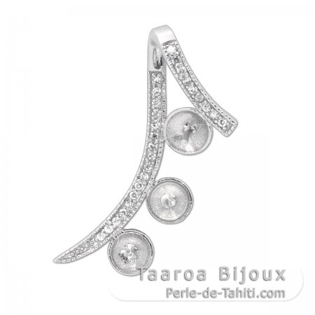 Ciondolo in Argento, placcato in Rodio, per 3 Perle di 6 a 10 mm