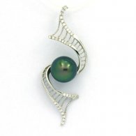 Ciondolo in Argento e 1 Perla di Tahiti Rotonda C 9.3 mm