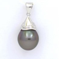 Ciondolo in Oro bianco 18K e 1 Perla di Tahiti Semi-Baroccha B 12.4 mm