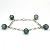 Braccialetto in Argento e 5 Perle di Tahiti Cerchiate B+ di 9 a 9.2 mm
