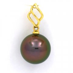 Ciondolo in Oro 18K e 1 Perla di Tahiti Rotonda B+ 10 mm